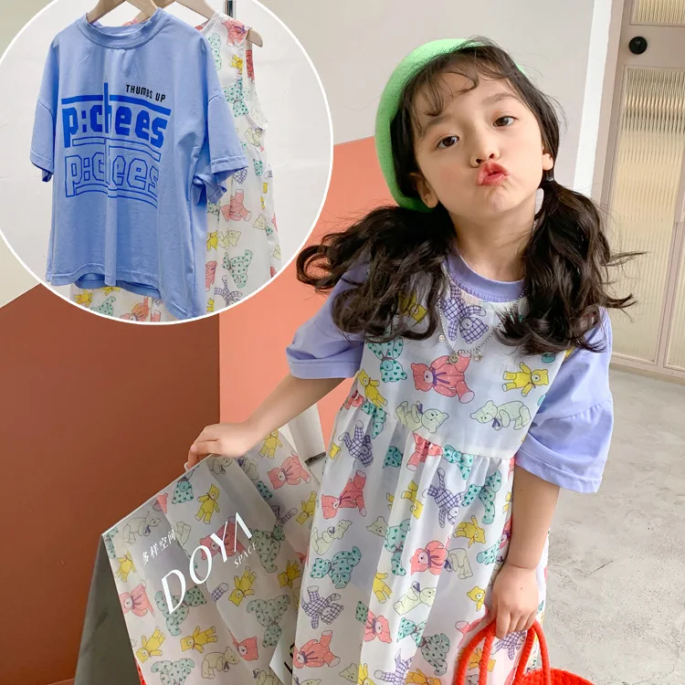 

Spring Children's Bear Skirt with Short Sleeve T Can Be Worn Alone