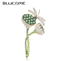 blucome lotus flower with dragonfly brooches for women new design gold color zircon wedding jewelry banquet pins