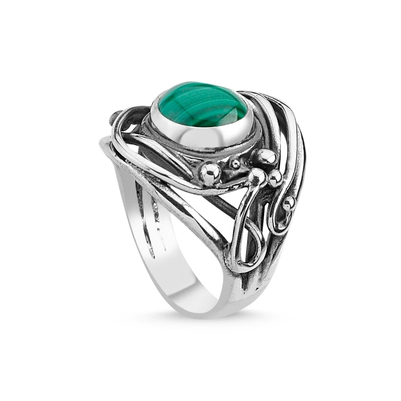 

Silver 925 Sterling Malachite Stone Handwork Ring