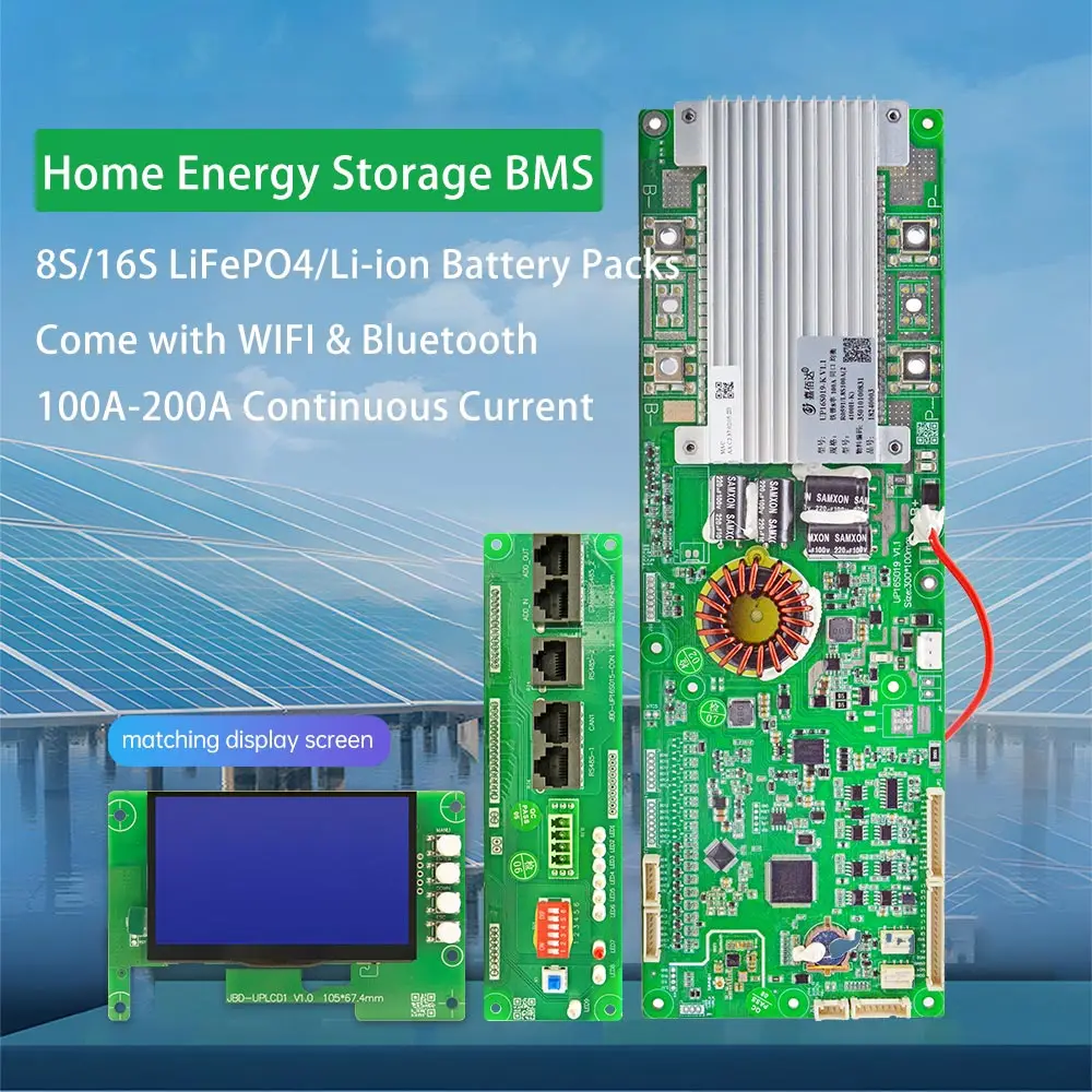 Фото JBD Домашнее хранилище энергии ESS Smart BMS 15S 16S 48V LFP NMC 100A 150A 200A Система управления аккумулятором с UART RS485 CAN LCD №1