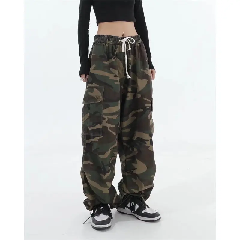 

DUOFAN Streetwear Trousers Women Korean Cargo Hip Hop Army Green Baggy Trouser Sweatpant Camouflage Pant High Waist Joggers Lady
