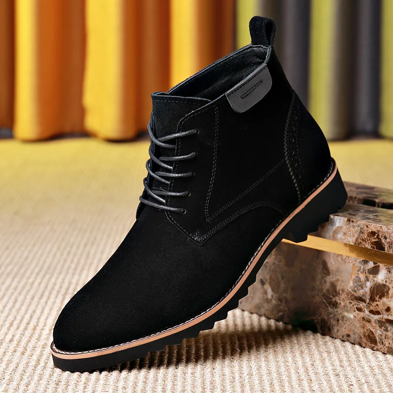 

England style mens casual cow suede leather boots lace-up spring autumn shoes black brown cowboy desert boot ankle botas zapatos
