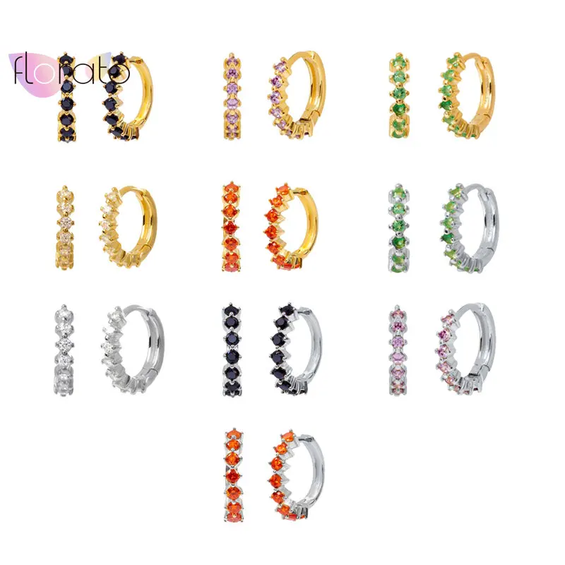 

925 Sterling Silver Ear Buckle Zircon White/Orange/Purple/Green/Black Earrings for Women Round Gold Earrings Fashion Jewelry