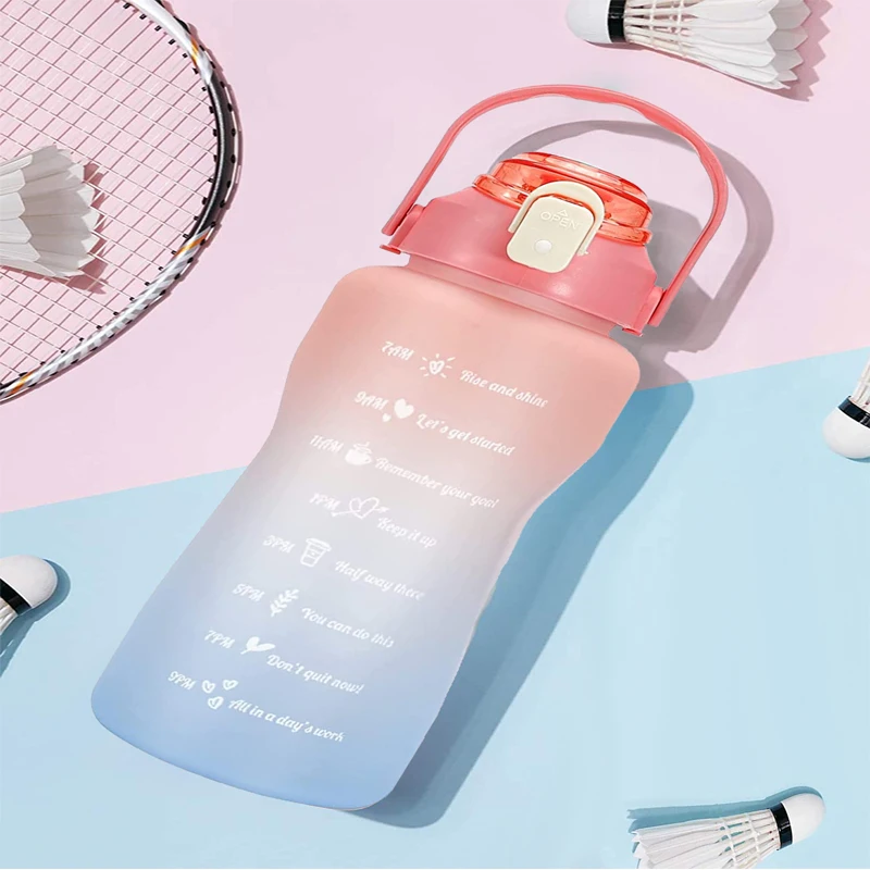

2L Large-capacity Water Bottle With Bounce Lid Timeline Reminder Outdoor Sports Gradient Water Bottles Leak-proof Frosted Cup