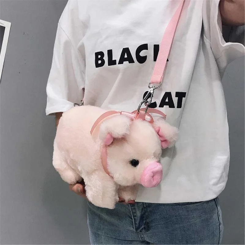 Cute Pig Shoulder Bag Plush Stuffed Animal Crossbody Bags Women Fashion Winter Soft Purse Cartoon Handbags Phone Money Storage