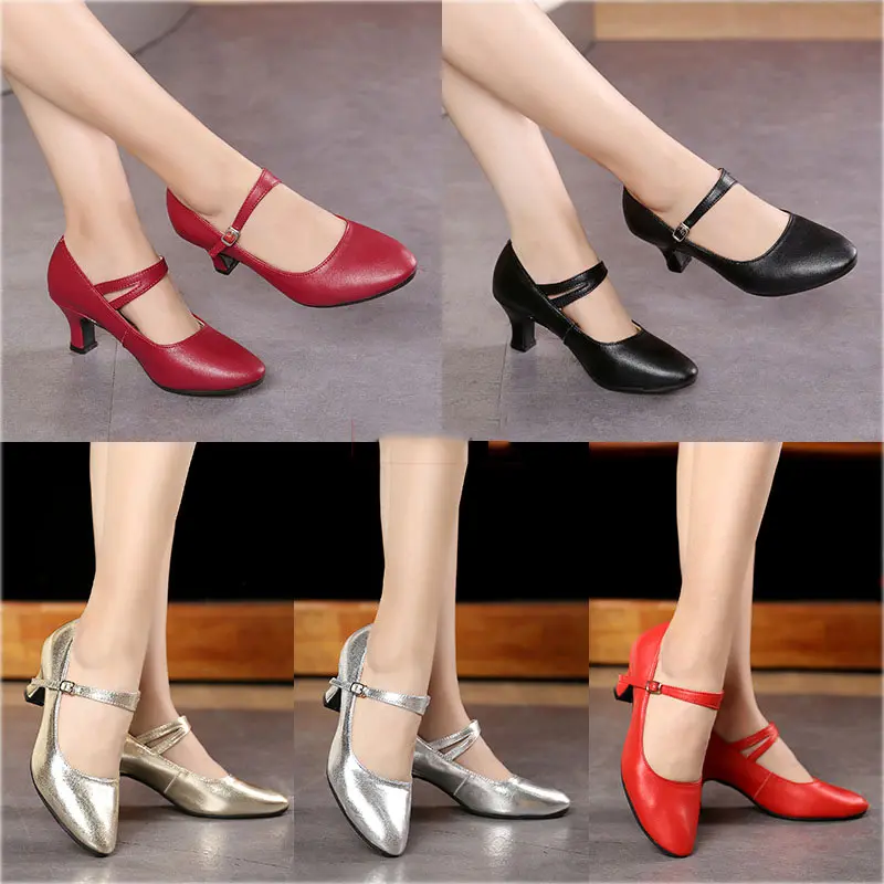Latin Dance Shoes Women Salsa Dance Shoes Genuine Leather Heels 3cm 5cm Red Party Ballroom Tango Woman Dancing Shoes Size 33-42