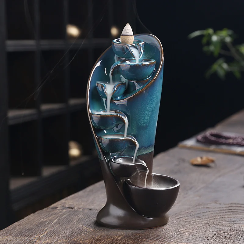 

Handmade Torch Design With 30 Cones Waterfall Incense Burner Creative Home Decor Incense Holder Portable Ceramic Censer