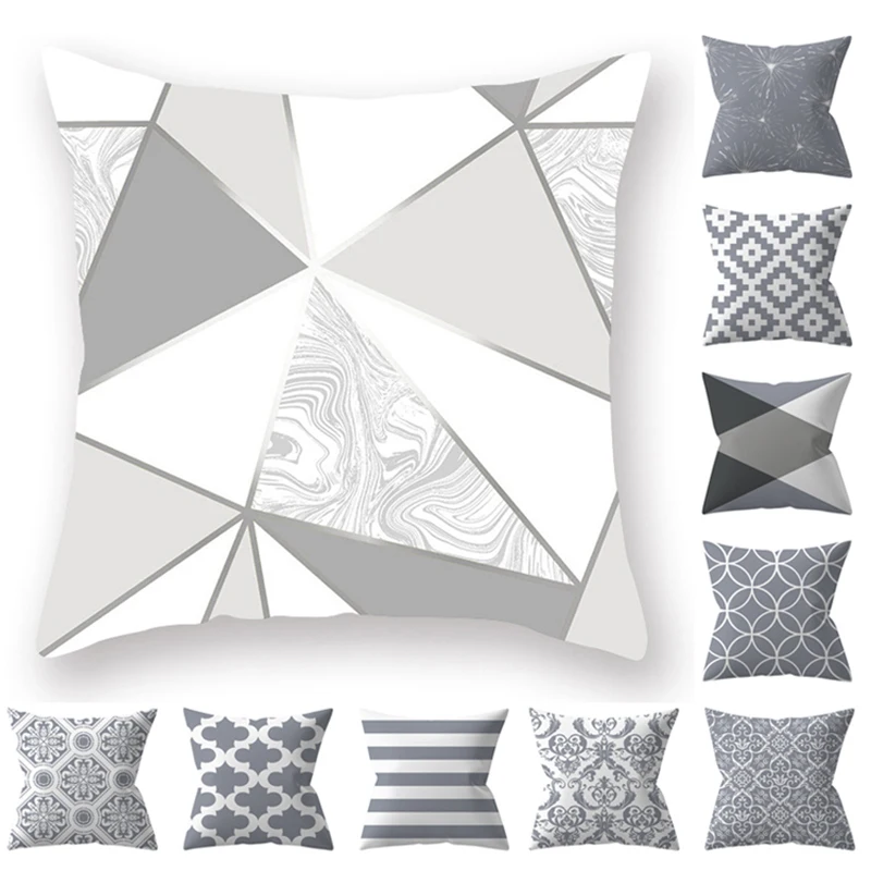 

Grey Geometric Print Modern Home Decor Pillowcase Square Pillowcase Office Decor Cushion Cover