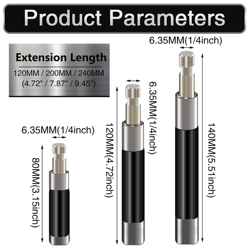 

3Pcs 80/120/140Mm 1/4Inch Hex Shank Bit Holder Extension Quick Change Screwdriver Connection Rod Adapter Sleeve