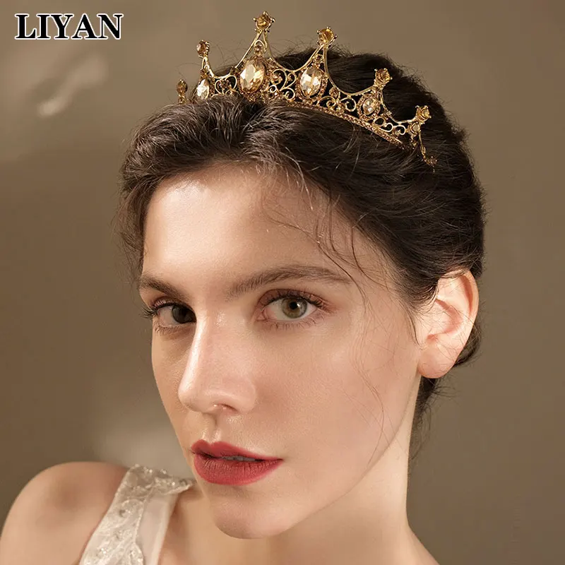 

LIYAN Vintage Baroque Queen Crowns Women's Fashion Crystal Prom Pageant Crown Wedding Bride Princess Tiara Headband Hair Jewelry