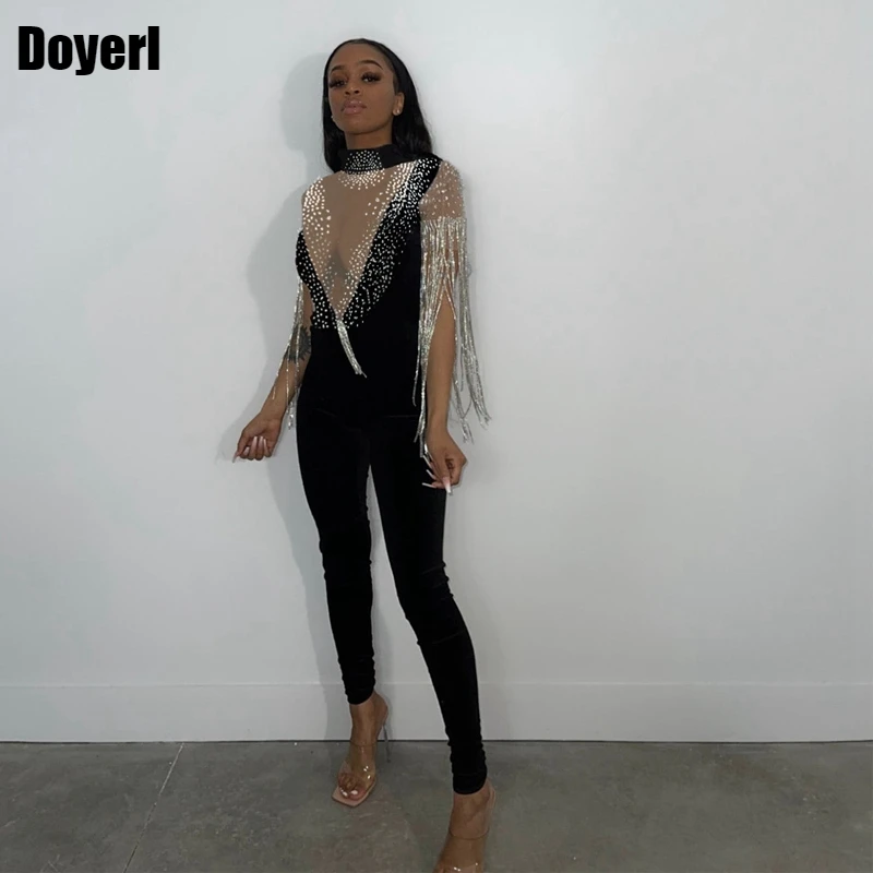 

Стразы облегающий сексуальный комбинезон для клуба женский комбинезон для вечерние НКИ Клубные Комбинезоны Женский комбинезон Элегантный Прозрачный сетчатый вечерний комбинезон