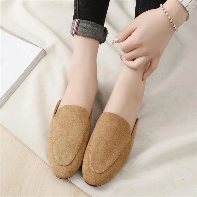 

2022 Suede Flat Bottomed Half Slippers Female Mules Sandals Without Heels Velvet Tassel Muller Large Size 34-44 Women's Shoes