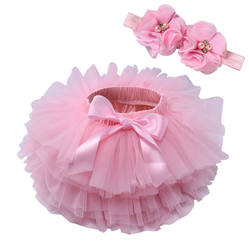 Baby Girls Tulle Tutu Bloomers Girl Kids Pleated Skirt Infant Newborn Diapers Cover 2pcs Babies Toddler Skirts with Headband Set