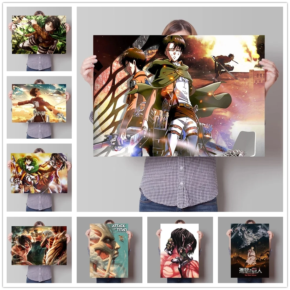 Настенные художественные плакаты модульные аниме картины HD печать атака на