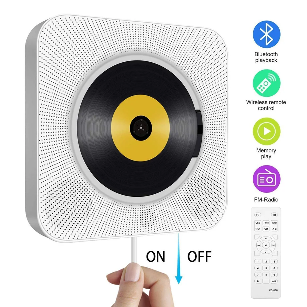 

Onvian-reproductor de CD montado en la pared, sonido envolvente, Radio FM, Bluetooth, USB, MP3, disco, reproductor de música