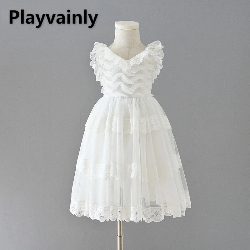 Летнее кружевное детское платье с длинными рукавами и круглой аппликацией