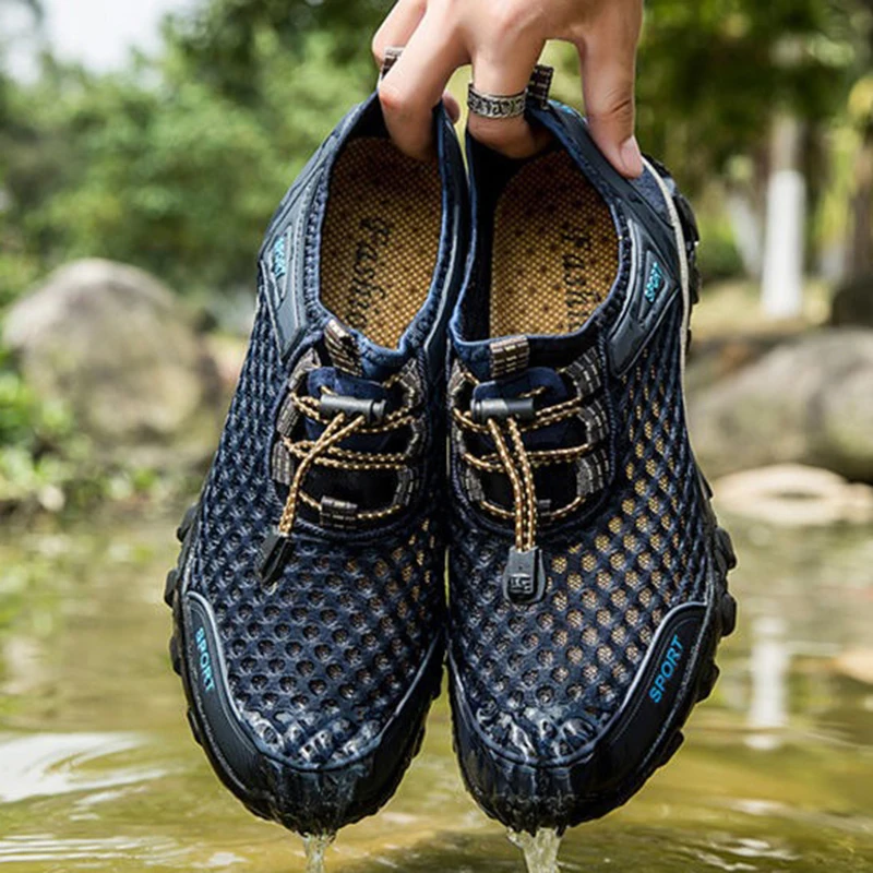 Summer Men's Mesh Hiking Shoes Breathable Anti-Slip Wading Shoes Outdoor Running Sneakers Leisure Walking Footwear