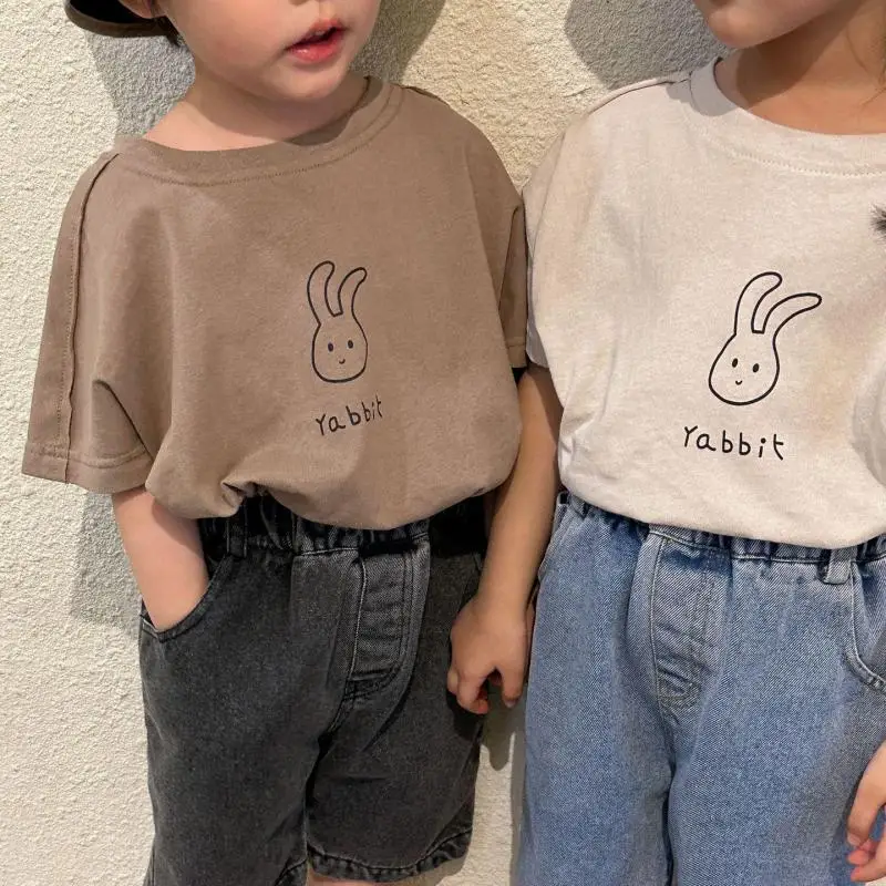 Baby Summer Cartoon T-shirt Girls Simple Casual Simple Tops Versatile Cotton Pullover Tshirt Children High Quality Undershirt