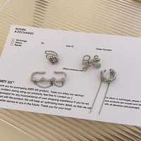 personality tassel ear clips earrings accessories new trend vintage fashion design pearl pink zircon bow ear cuffs jewelry