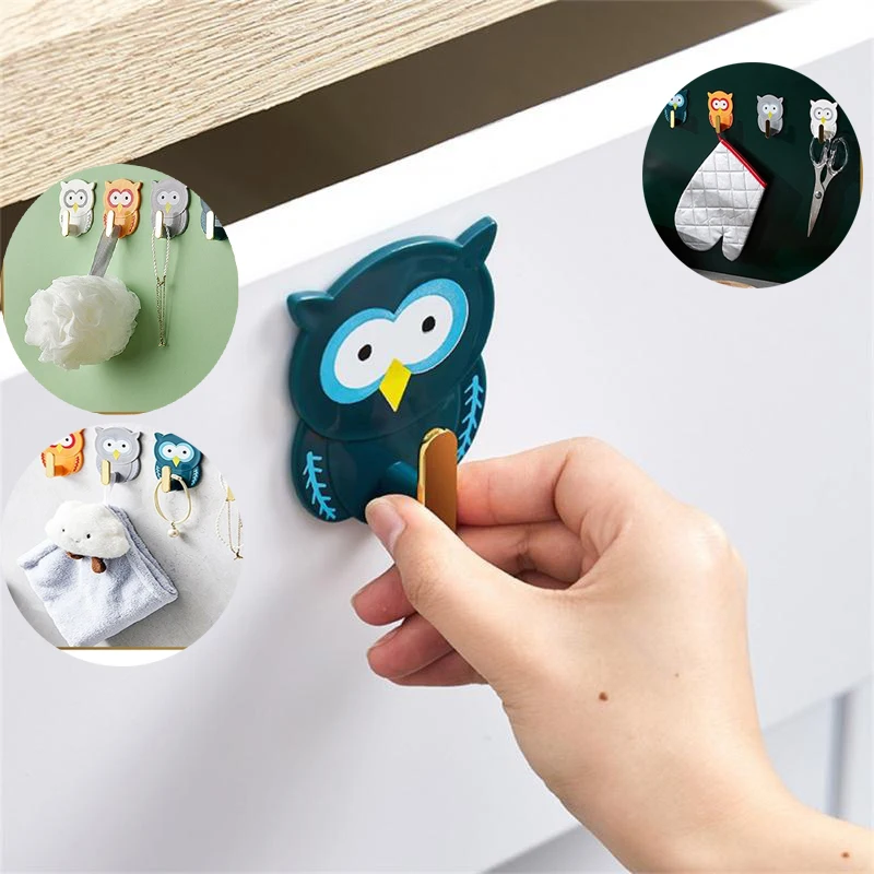 

Small Wall Hooks Multi-function Owl Hook Waterproof Strong Adhesive Key Holder Moisture-proof Hanging Hooks Punch-free Plastic