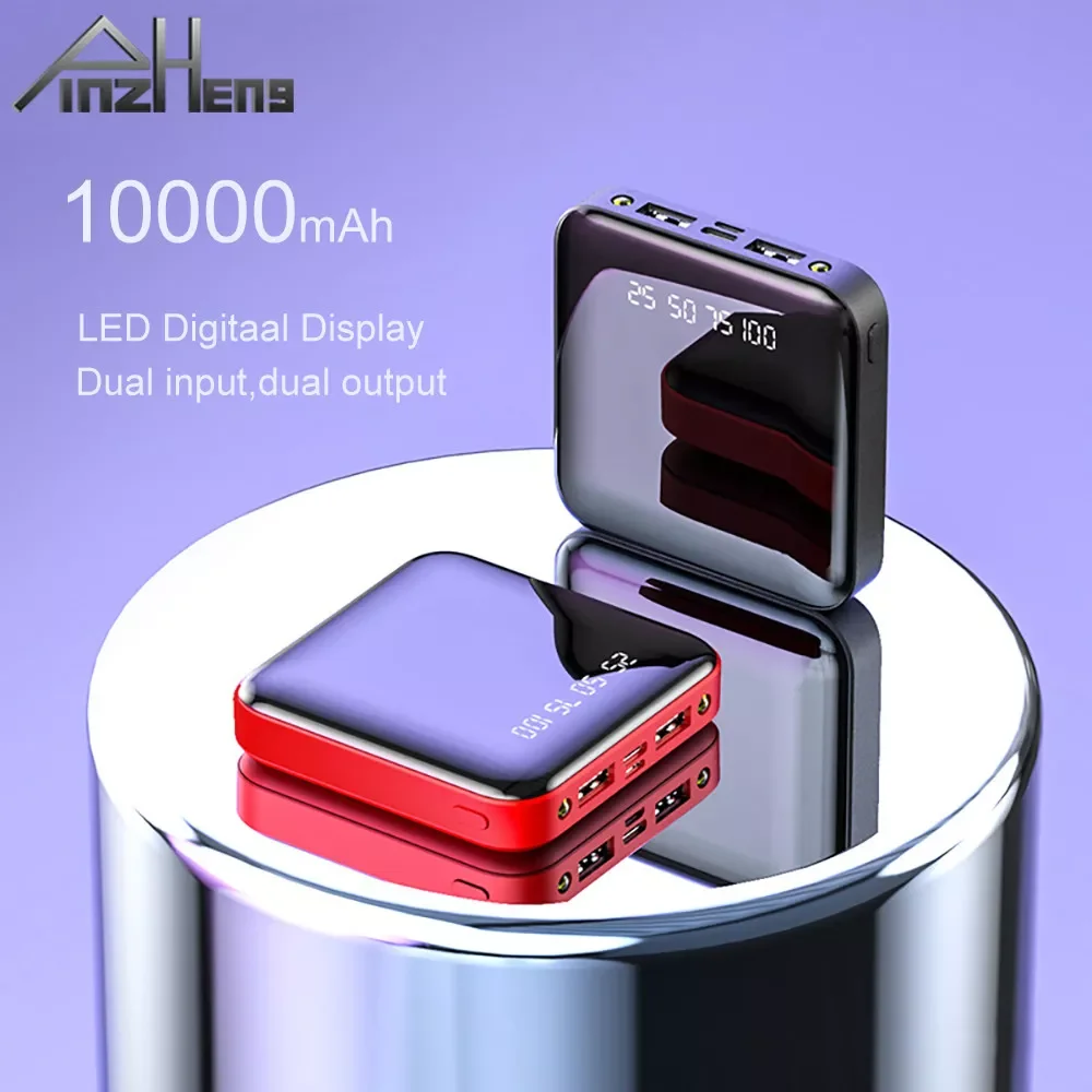 

2023New PINZHENG Mini 10000mAh Power Bank For Xiaomi Mi Power Bank Portable Charger External Battery LED Digital Display USB Pow