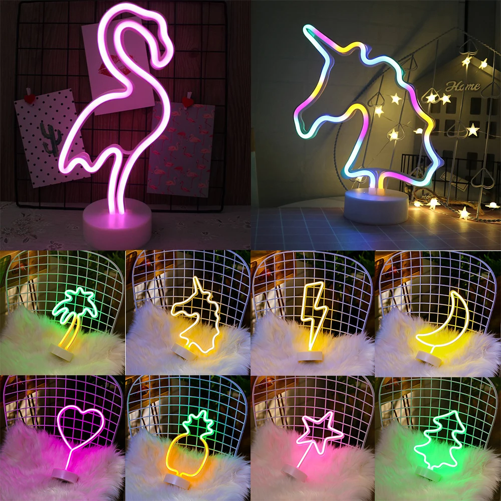 

Indoor LED Neon Sign Light, Flamingo Unicorn Night Light, Bedroom Decoration, Wedding Party, AA Battery, USB Power, Gift for Her