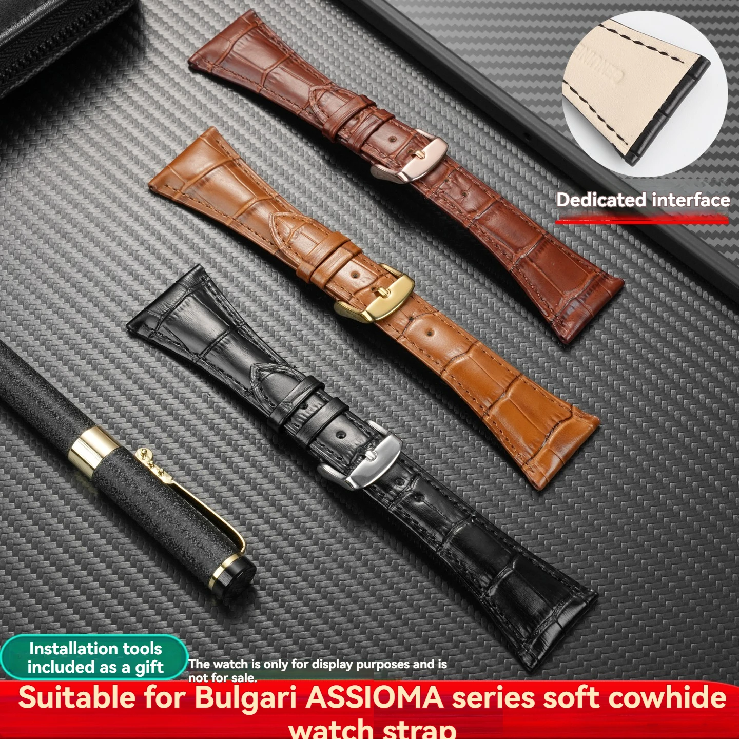 Фото Сменный ремешок из коллекции Bulgari ASSIOMA – совместим с моделью AA48C13GLDCH – ремешок из натуральной кожи с крокодиловым узором №1