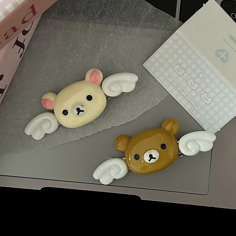 Kawaii Rilakkuma заколка для волос ангела мультфильм крылатый маленький медвежонок