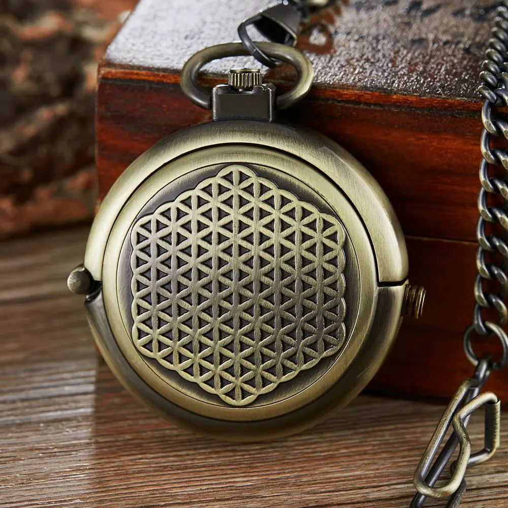 Antique Retro Hollow Cover Double Turntable Capping Hand-Winding Mechanical Pocket Fob Watch Men Steampunk Bronze Chain