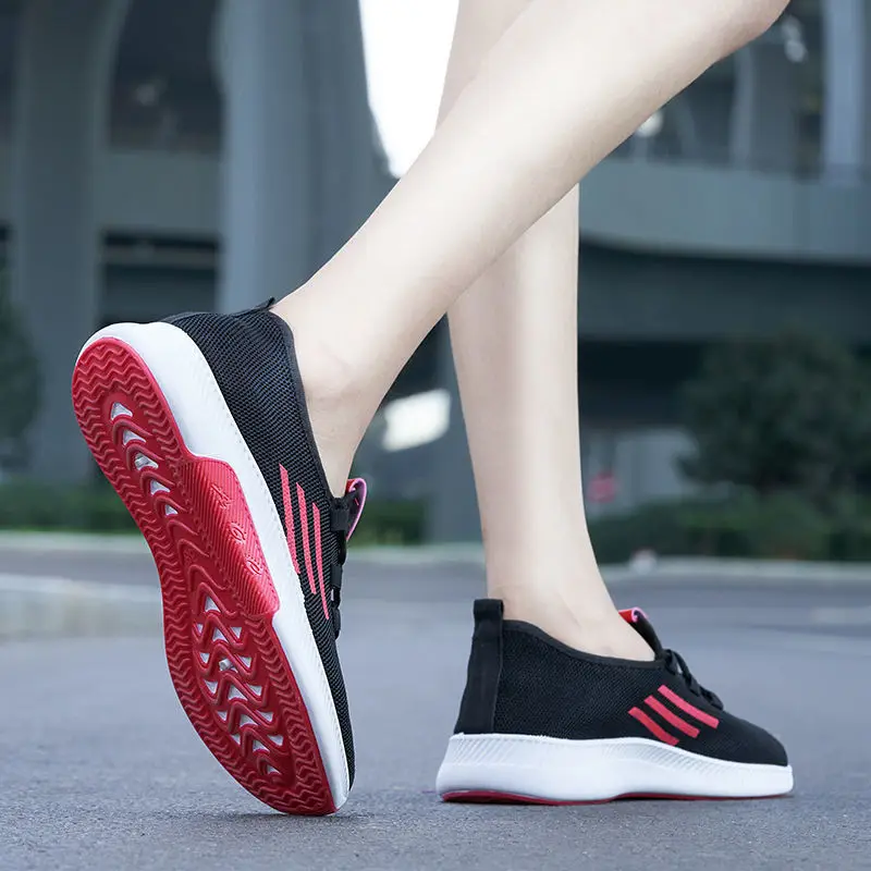 New Sneakers Women's Breathable Casual Mesh Shoes Comfort Soft Sole Senior Lace-up Non-slip Low Top Running Shoe