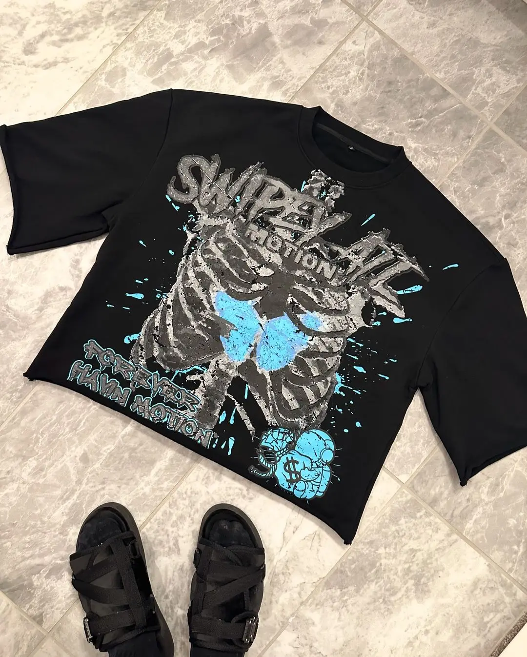 Новые топы Y2k синяя футболка большого размера с принтом летние хлопковые