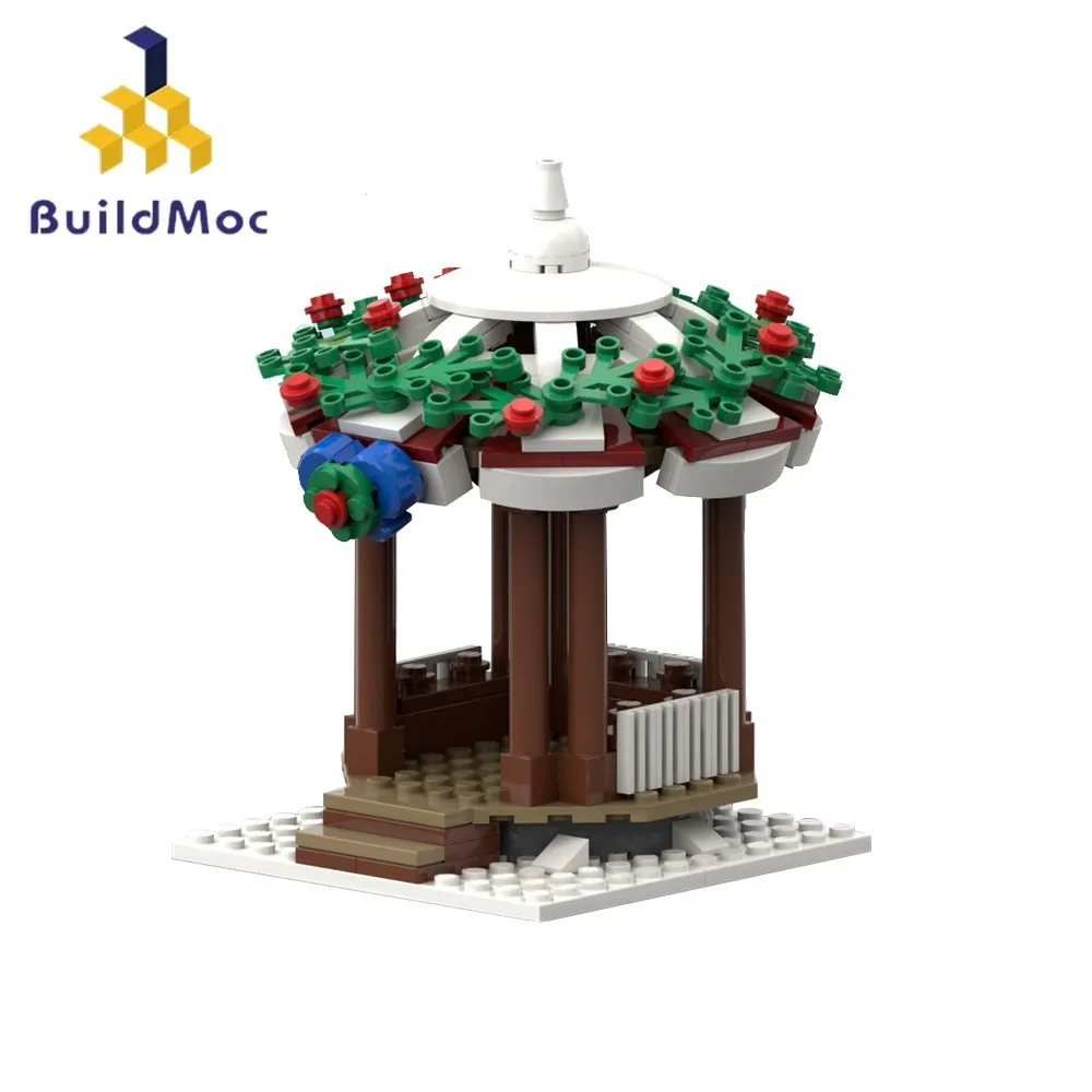 

BuildMoc Creative Gazebo Pavilion Model Building Blocks Winter Village Series MOC Educational Bricks Brain Toys For Children