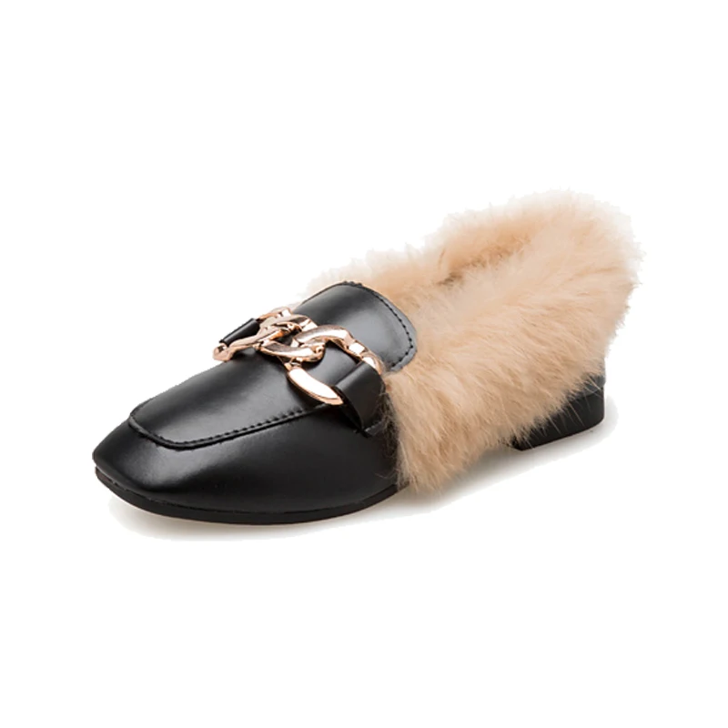 Лоферы женские без шнуровки мокасины из искусственного меха с металлической