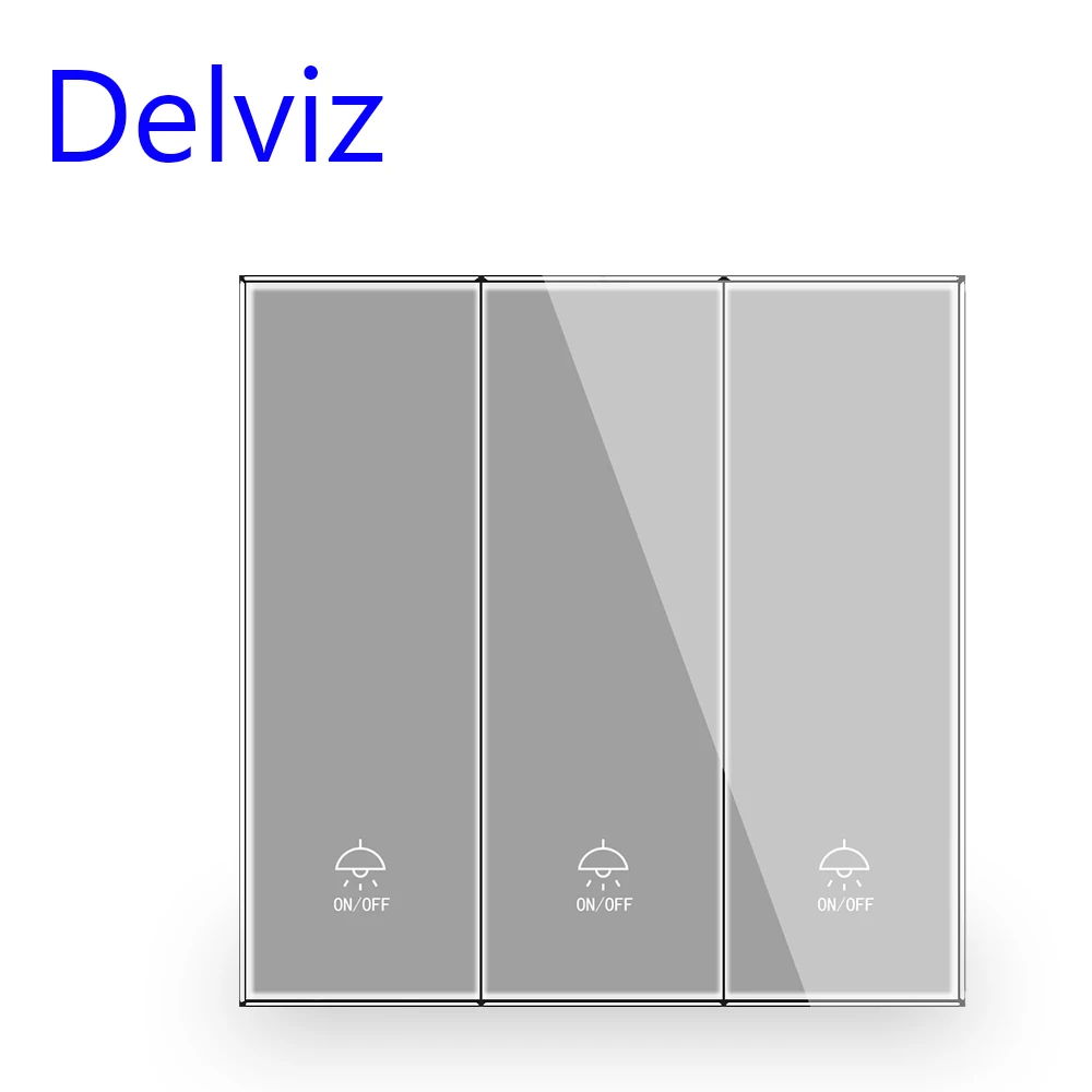 Настенный выключатель света Delviz 16 А серая панель из хрустального стекла