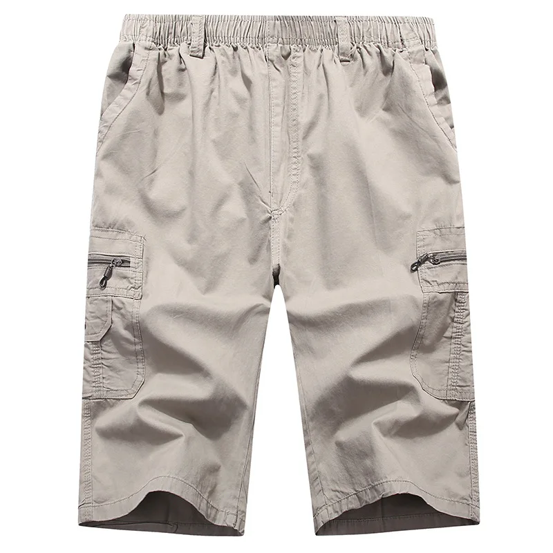 

Мужские свободные Бриджи на молнии, длинные бермуды с карманами, до колена, из хлопка, с эластичным поясом, лето 3/4