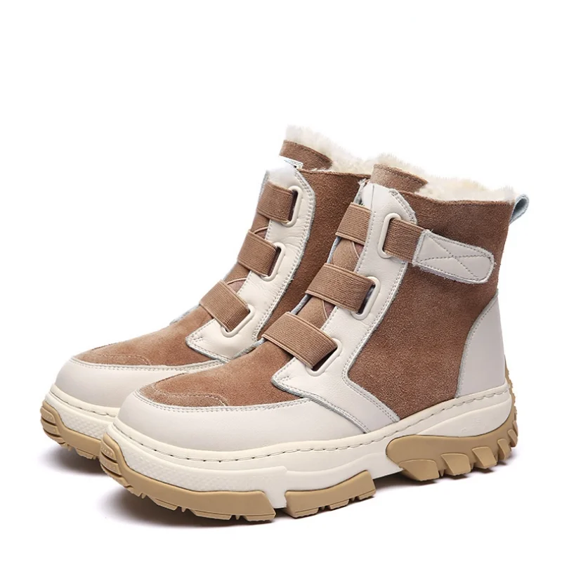 

Snow Boots Genuine Leather and Wool All-in-one Women's Boots New Winter Wool Martin Boots Thick-soled and Velvet Cotton Boots