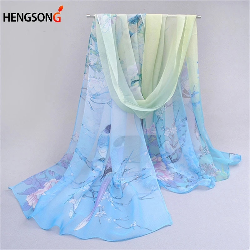 

Autumn Spring Fashion Chiffon Scarf 160*50cm Birds Flowers Print Scarves Shawl For Women Ladies Pashmina 24 Colors