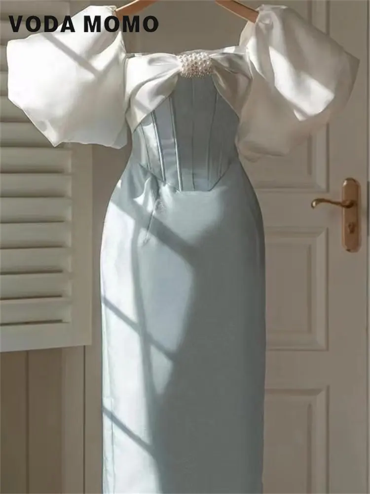 

Женское элегантное платье во французском стиле, новое контрастное платье с запахом и бантом на талии, универсальное платье с пузырьковым рукавом, лето 2023