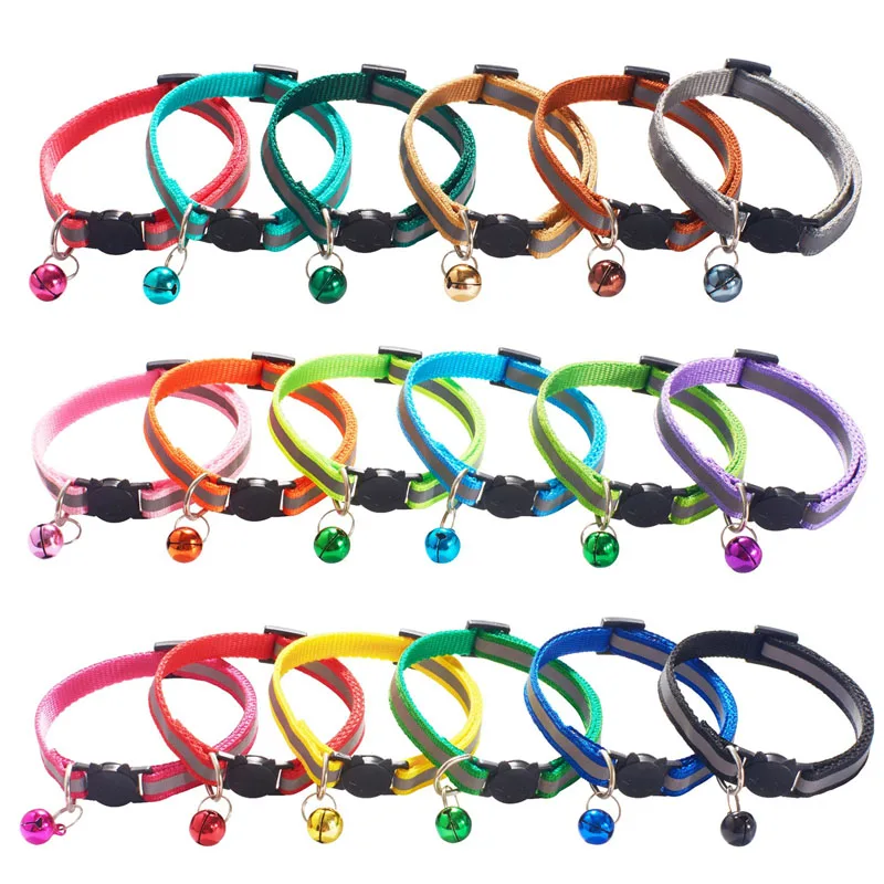 

18 Colors Cats Bells Collars Adjustable Nylon Buckles Fashion Reflective Pet Collar Cat Head Pattern Supplies for Accessories