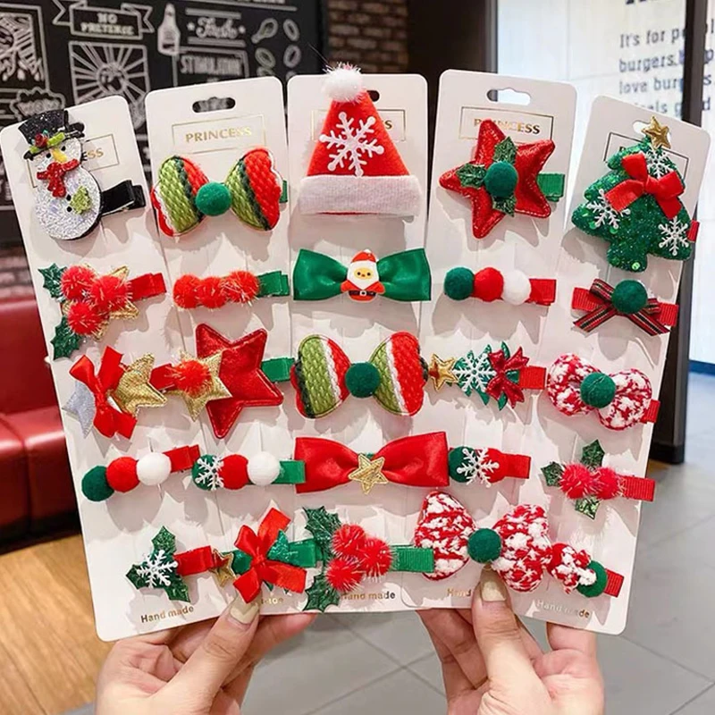 

5Pcs/Set Christmas Hair Clips Girls Cute Elk Ear Hairpins Santa Snowman Barrette For Kids Hair Accessories Cosplay Red Headwear