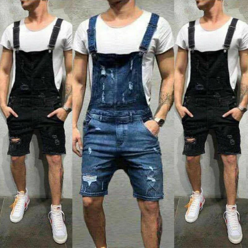 

Mens Casual Denim Jeans Overalls Jumpsuit Dunarees Caro Work Sorts Playsuit