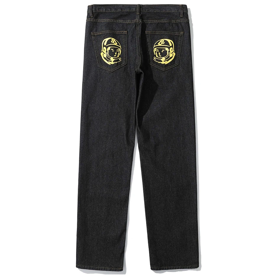 Hip Hop Streetwear Baggy Jeans Dog Printed Loose Straight Denim Pants Men Black Harajuku Jeans Trousers