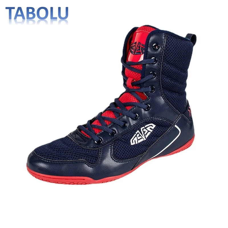 Professional Men's Boxing Shoes Breathable Boxing Training Boot Lace-up Non-slip Boxing Wrestling Shoes High-top Sneakers Men
