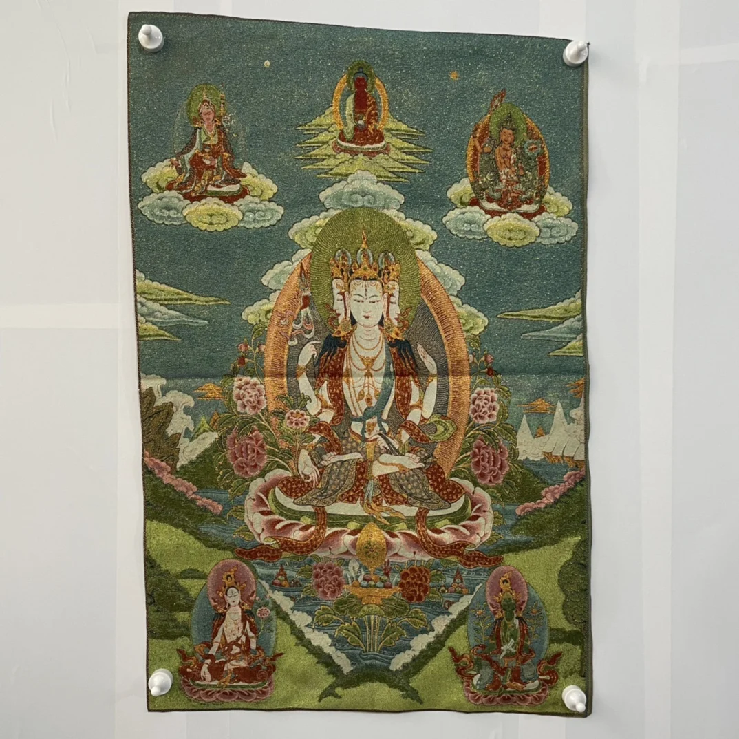 

China Embroidery Silk Thangka Fengshui Wealth" Bodhisattva Buddha " Painting Mural Handicraft Household Decoration#95