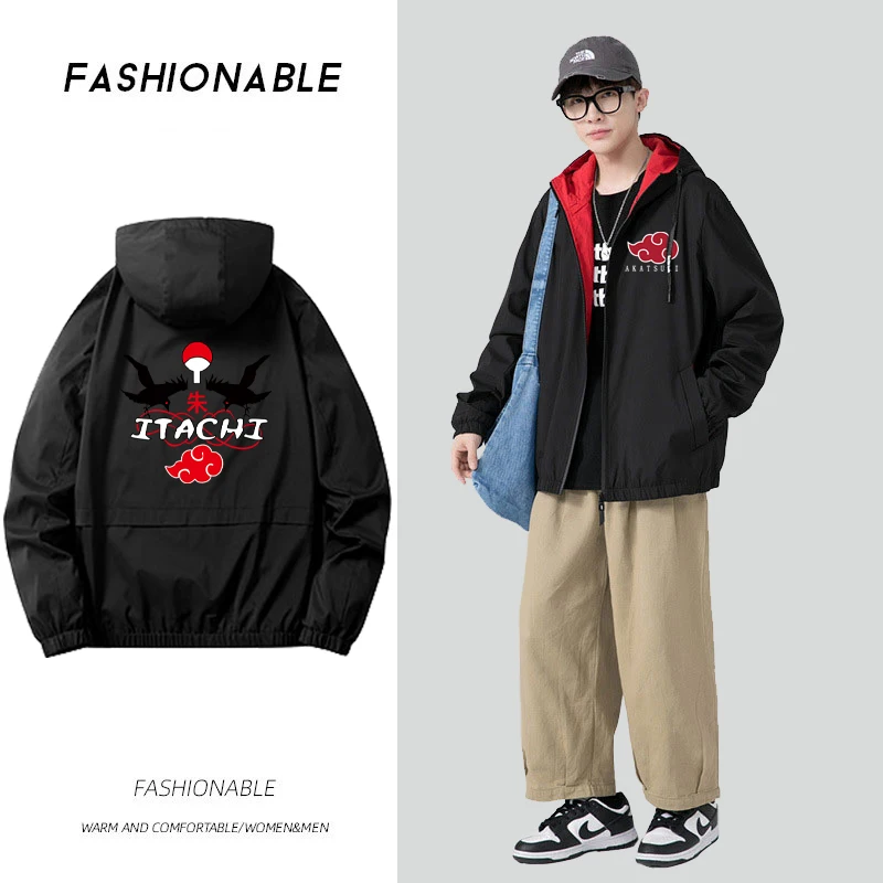 

Black Zip Up Hoodies Japanese Anime Cloud Windbreak Jackets Long Sleeve 2D Printing Spring Autumn Windproof Men's Clothes Unisex