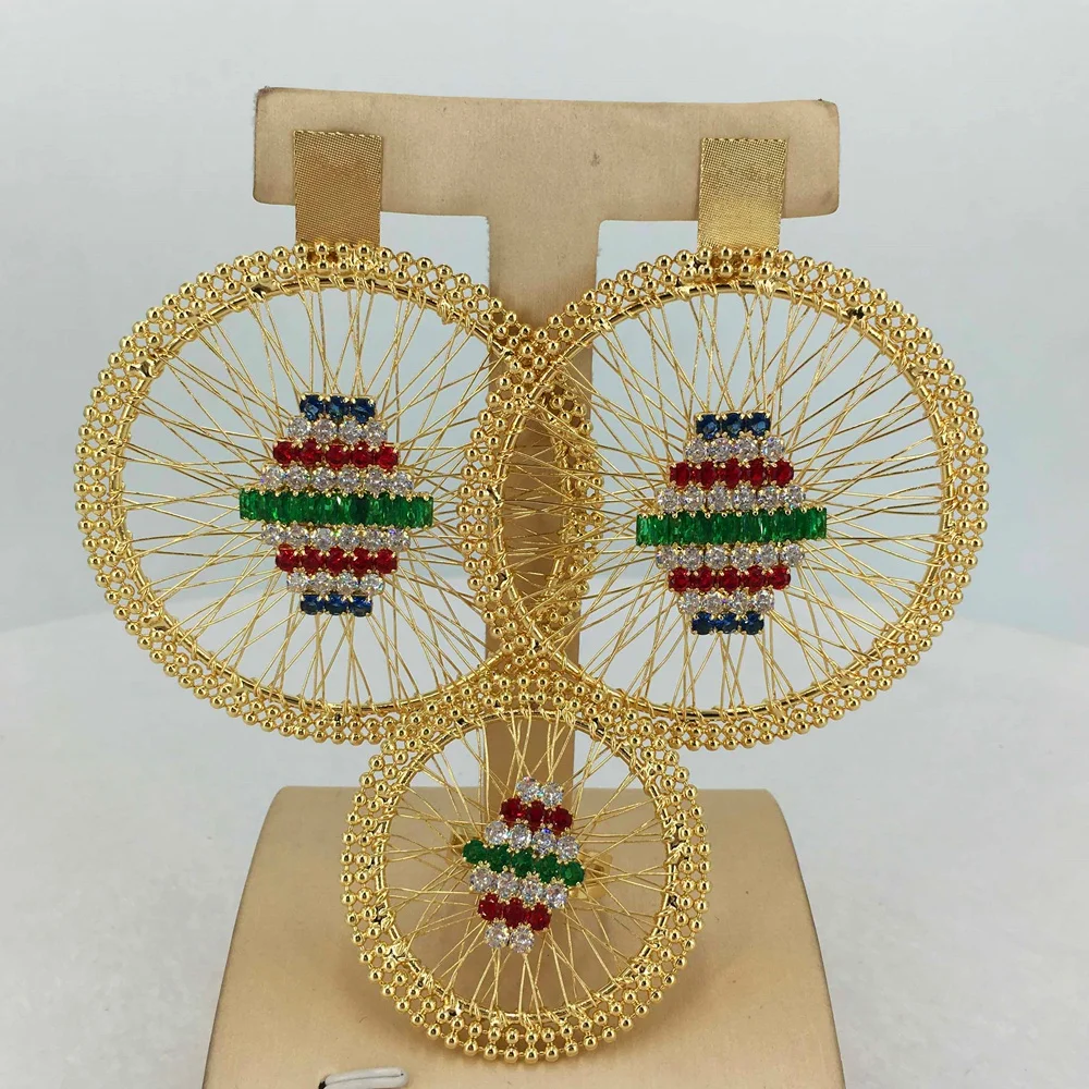 Модные Позолоченные Ювелирные наборы для женщин большое ожерелье серьги кольцо