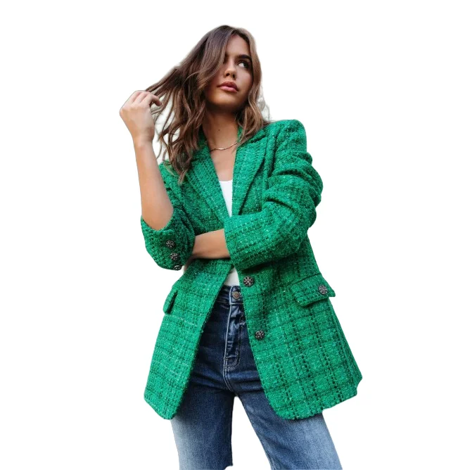 

Осенне-зимний новый комплект из твидовой куртки с карманами