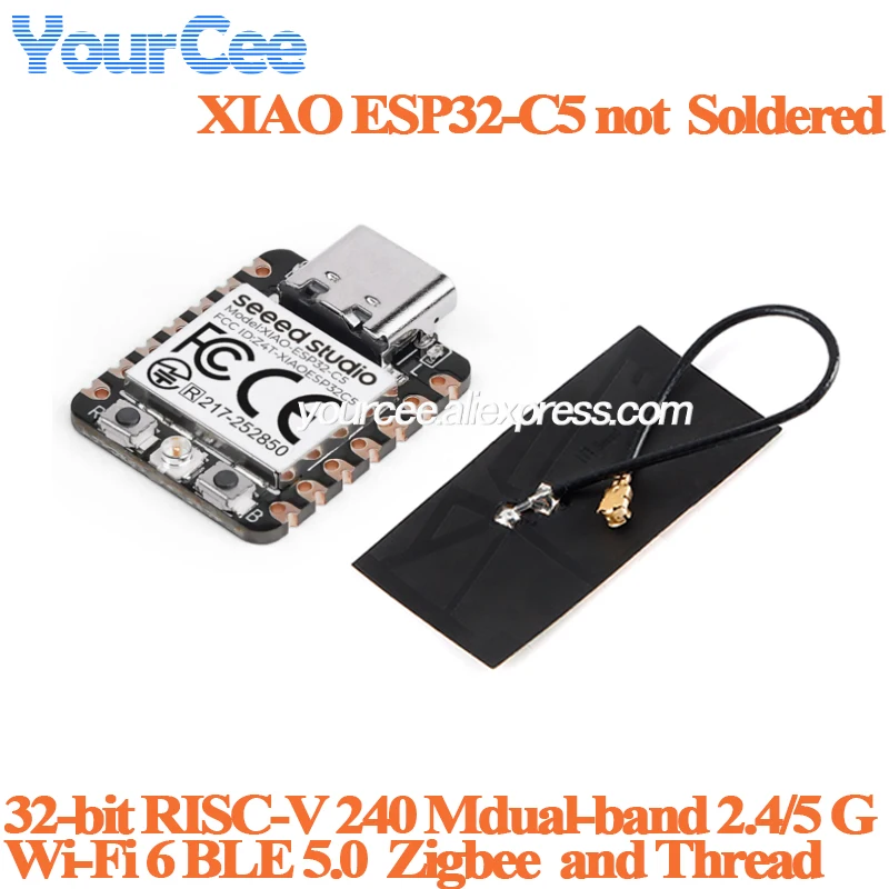 Фото 10 шт./1 шт. Модуль платы разработки Seeed Studio XIAO ESP32C5, 32-битный процессор RISC-V, тактовая частота 240 МГц, Wi-Fi 6 (2.4/5 ГГц), BLE 5.0, Zigbee, Thread №2