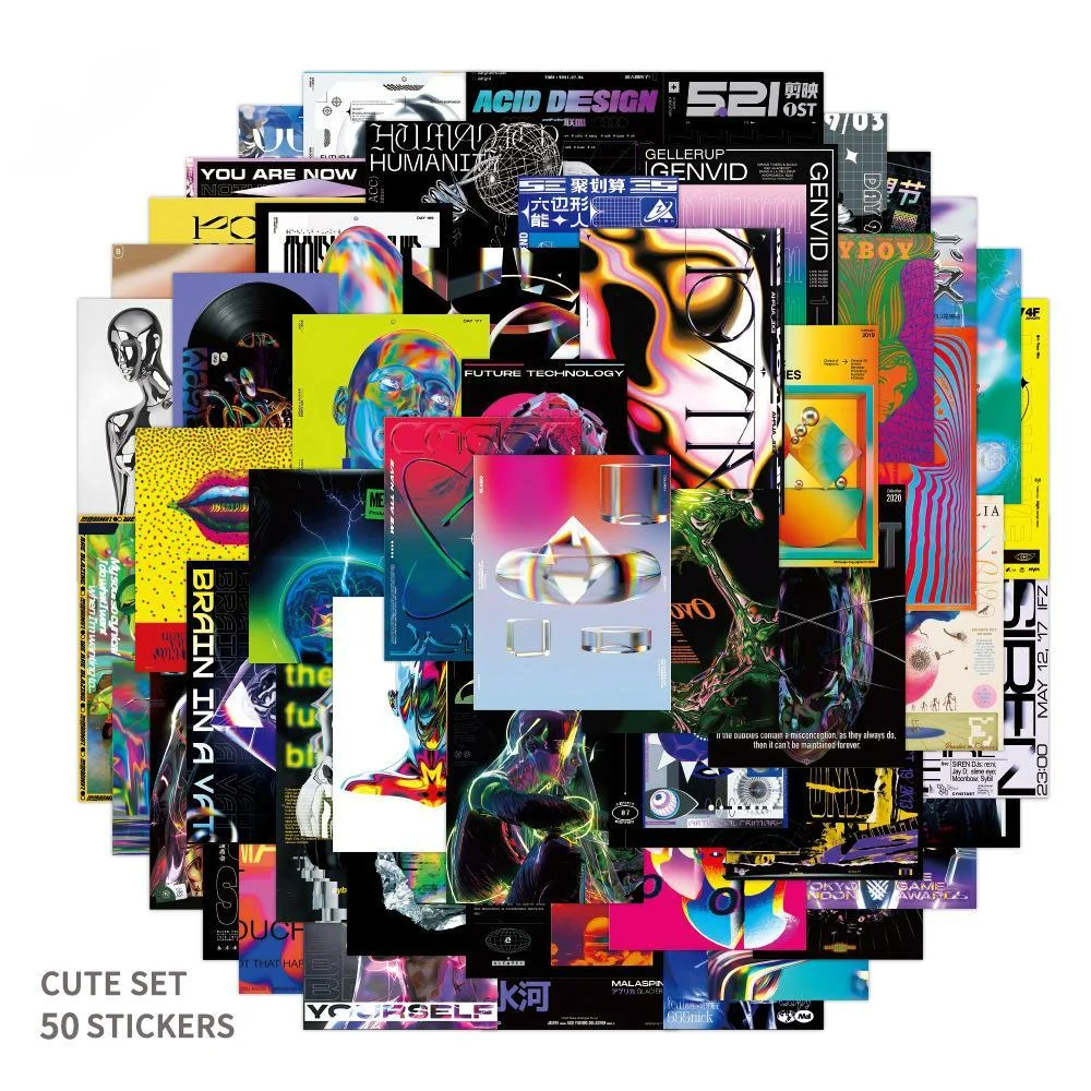 

55pcs Visual Feast Acid Design Graffiti Stickers DIY Book Water Cup Stationery Phone Laptop Waterproof Sticker Decoration Decal