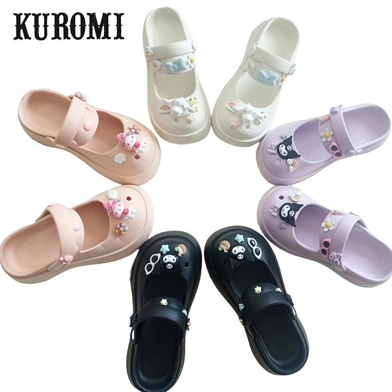

Sanrioed Kuromi Sandals My Melody Cinnamoroll Cartoon Women New Baotou Kawaii Soft Beach Sandals Anti Skidding Thick Soled Shoes